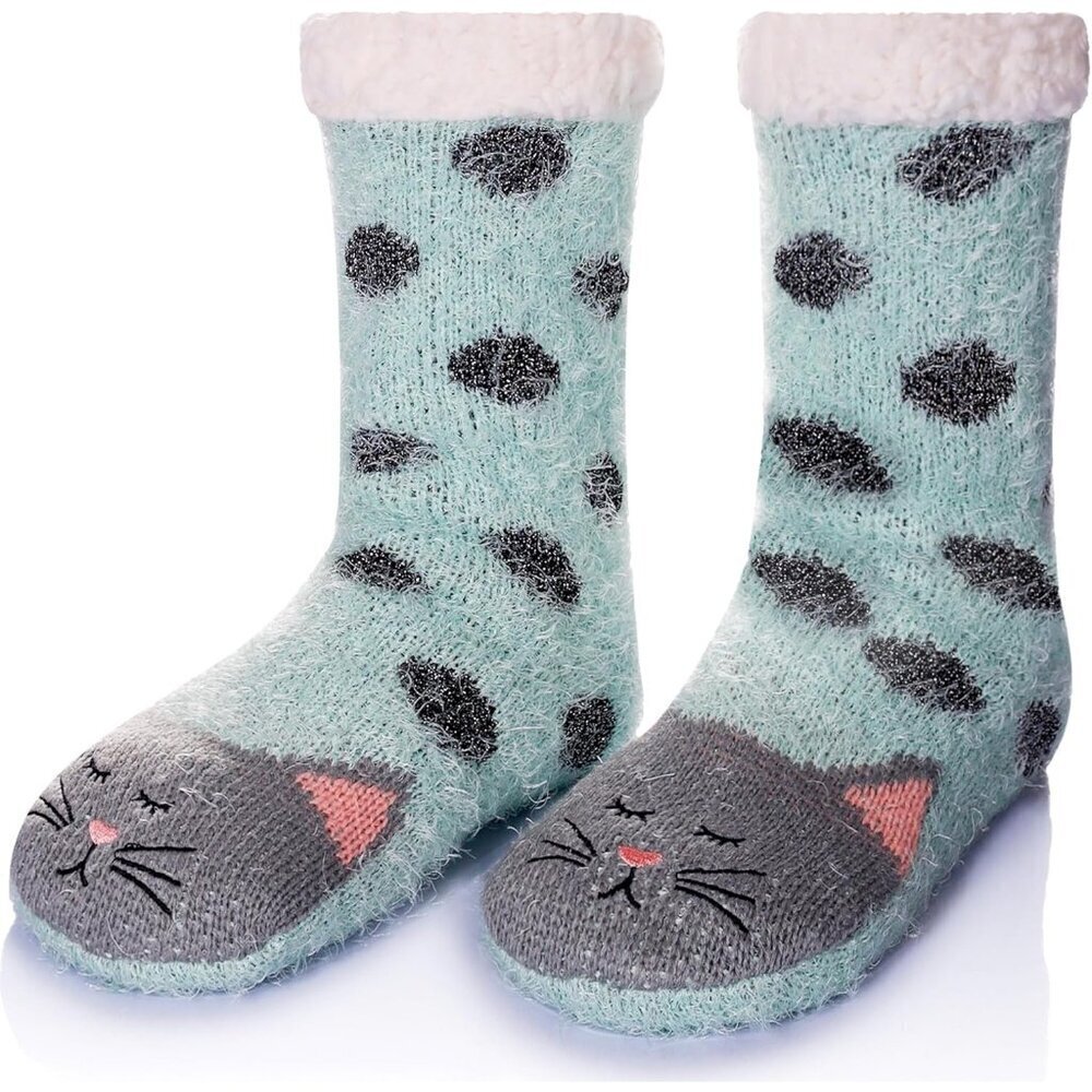 🆕Women Socks Knit Anti-Slip Sweat Warm Cute Cartoon Animals Fuzzy Home Socks